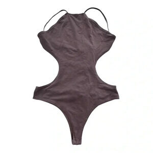 Mocha Brown Bodysuit Backless Side Cut Out TOBI Medium Strappy Low Back Halter